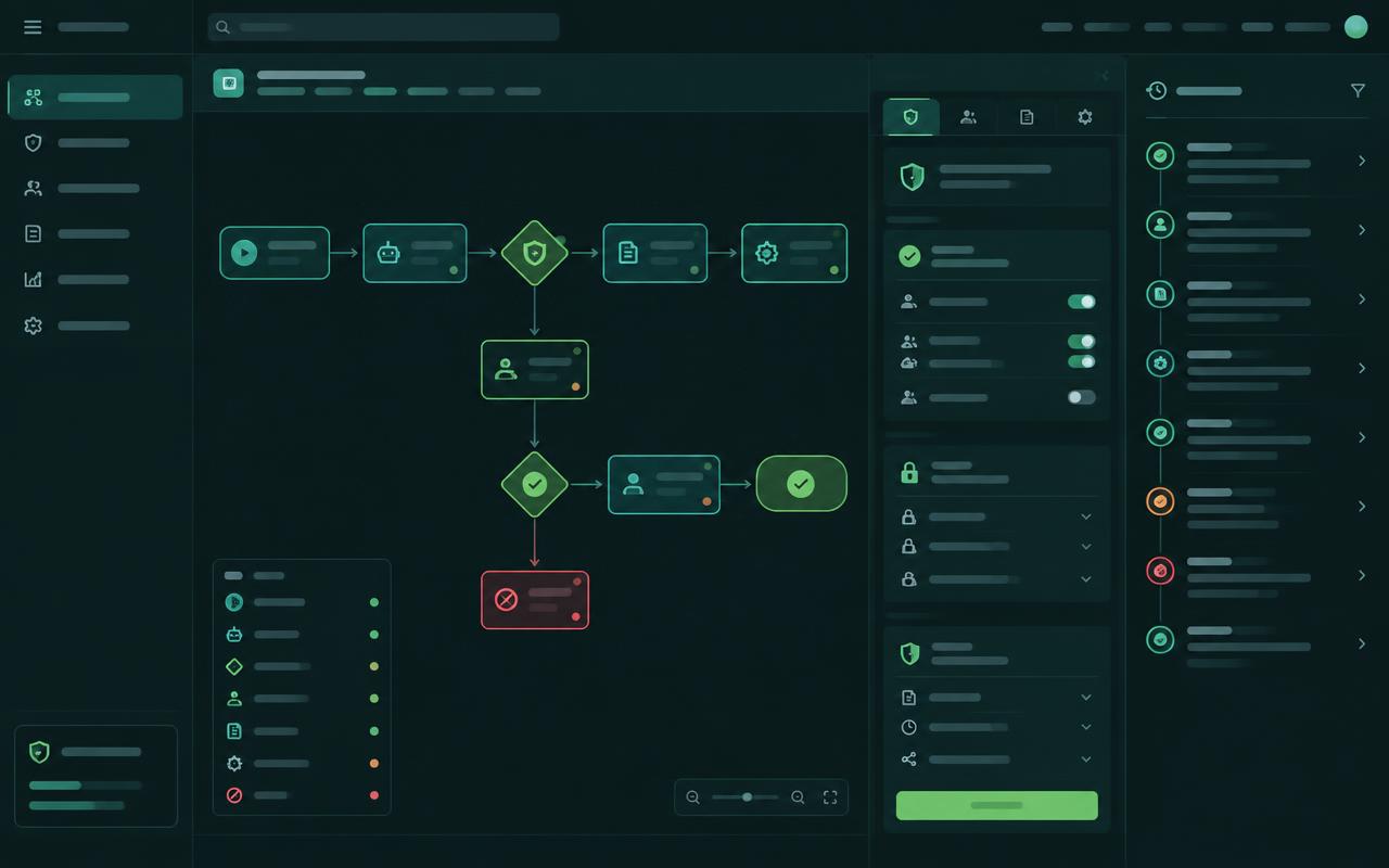 Intelligent Agents workspace showing governed workflows and approval controls